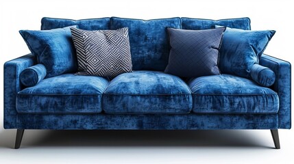 A studio shot capturing a modern couch with pillows, isolated on a white background.