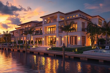 Luxury Waterfront Townhome with Private Docks and Panoramic Views - obrazy, fototapety, plakaty