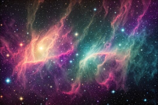 A pink nebula with stars and galaxies in the background.
