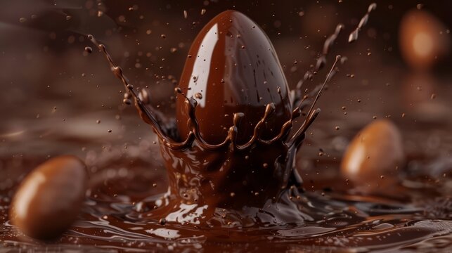 Dark chocolate Easter egg splash, tasty easter egg background,Chocolate Easter egg splash isolated.