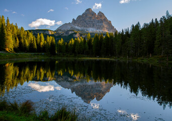 Lake Antorno, Italy region of Trentino-Alto Adige in the Dolomites. The mountain lake is located in...