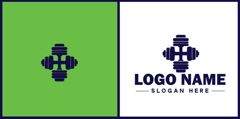 Dumbbell fitness Gym weights exercising athletic bodybuilding sports logo icon vector for business silhouette Dumbbell logo template