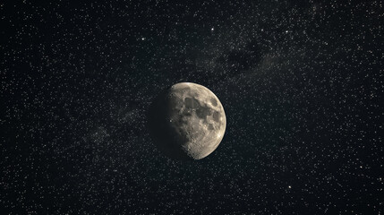 A large moon is in the middle of a dark sky