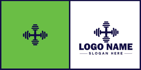 Dumbbell fitness Gym weights exercising athletic bodybuilding sports logo icon vector for business silhouette Dumbbell logo template