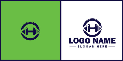 Dumbbell fitness Gym weights exercising athletic bodybuilding sports logo icon vector for business silhouette Dumbbell logo template