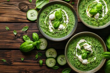 Refreshing green gazpacho soup topped with a dollop of yogurt and fresh mint for a summer treat.