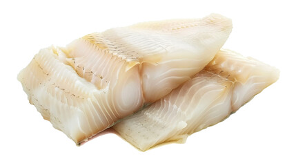Fresh cut cod fish fillet isolated on white background