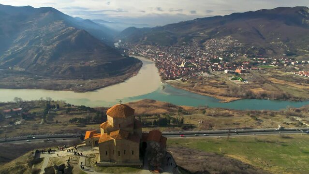 Djvari Monastery overlooking the confluence of the Aragvi and Mtkvari rivers. Georgia