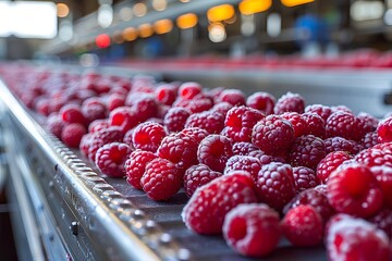 Raspberries on Conveyor Belt