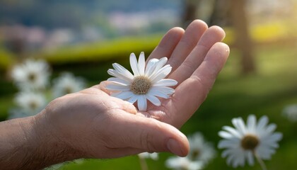 Generated image of someone holding a flower in a palm