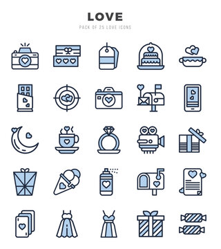 Simple Set of Love Related Vector Two Color Icons.