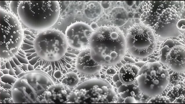 Cells, viruses, bacteria, germs black and white background 4k generative ai 