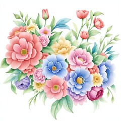watercolor floral bouquet with flowers and leaves
