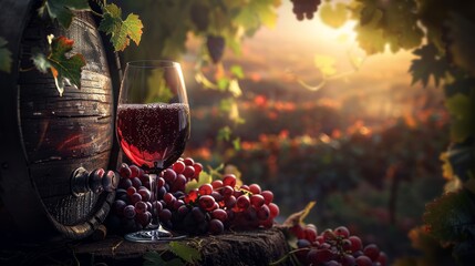 Vineyard Bliss: Glass Filled with Grape-Derived Wine - obrazy, fototapety, plakaty