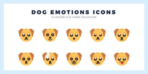 10 Dog Emoticon Flat icon pack. vector illustration.