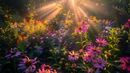 Obraz na płótnie Canvas Golden Glow: Capturing the Beauty of a Sunlit Garden