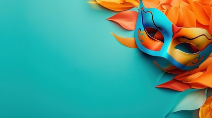 Multicolored carnival mask banner, solid color background with space for text  generative ai images