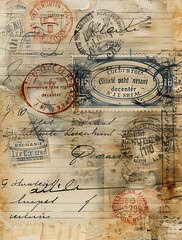 Vintage Postage and Script Collage with Abstract Elements