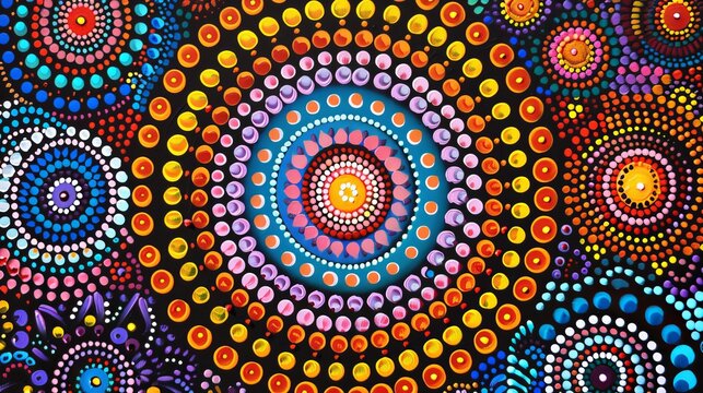 Colorful dot mandala design for acrylic painting. Create abstract ethnic round ornaments by painting dots point to point. Inspired by Islamic, Arabic, and Indian art styles.