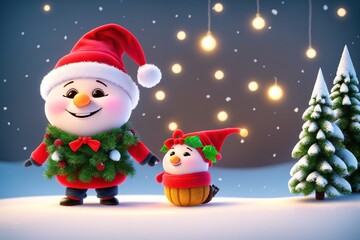 Fototapeta na wymiar A cartoon character wearing a Santa Claus costume standing next to a Christmas tree.