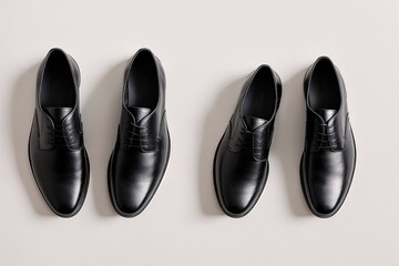 A pair of black leather shoes with laces on the sides.