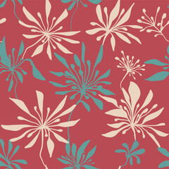 Seamless floral vector laconic trendy handmade ink drawing for fabric design, decor, ceramics, greeting cards, flowers, texture print for backgrounds