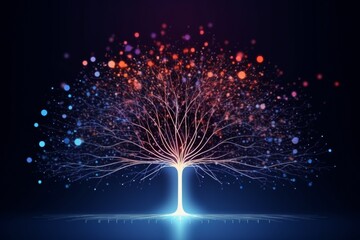 Tree of Knowledge, Interconnectedness, Complexity, Synaptic Activity.. Metaphorical representation of data-driven decisions. Neural network in artificial Intelligence. Machine learning - obrazy, fototapety, plakaty