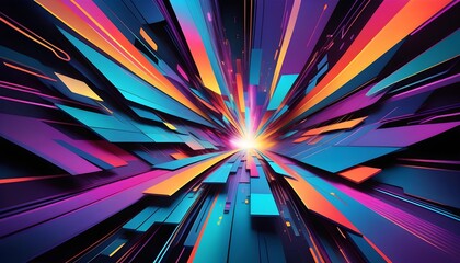 Abstract 3D illustration of a futuristic tunnel with vibrant neon colors and dynamic perspective...