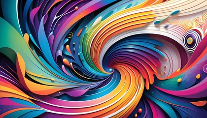 Foto op Aluminium Vibrant abstract swirls with a colorful palette, featuring a dynamic wave pattern and intricate details, ideal for backgrounds or creative designs. © Vas