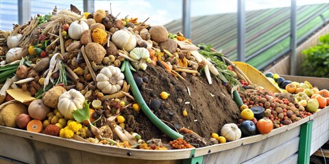 Heap of decomposing food scraps intended for eco-friendly waste recycling - obrazy, fototapety, plakaty