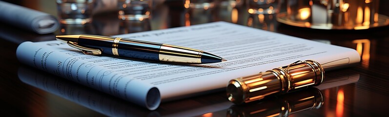 Pen on the background of a fountain pen and a business contract.