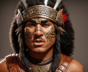 A Native American man with a headdress on his head.
