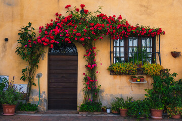 Fototapeta na wymiar Beautiful doorway facade of the tuscanian houses