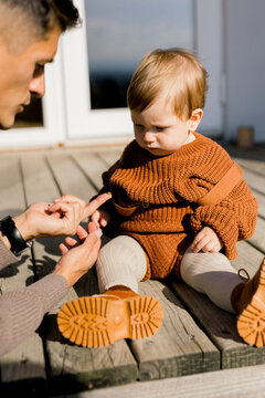 Father child discovering world together ladybug 
