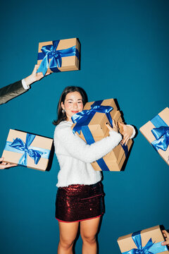 Woman receiving gifts