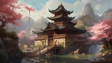 Serene Splendor: Digital Painting of Ancient Chinese Dwellings