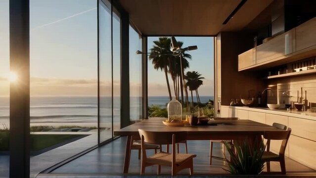 Modern Dining Overlooking Serene Ocean
