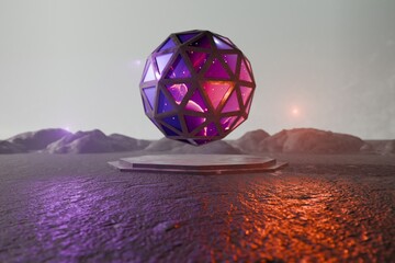 Fototapeta premium 3d Render, Scifi Landscape Futuristic post apocalyptic scenario with abstract alien landscape. Glass object.