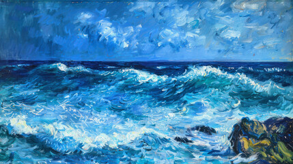 illustration of an ocean painting background in monet style