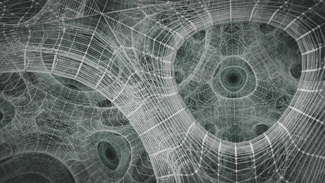 A white grid fragment of fractal in a dark space.