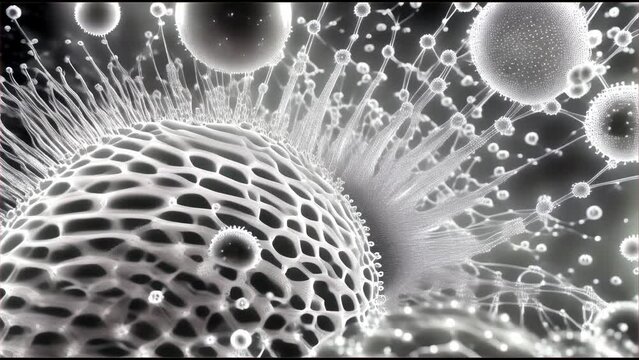 Cells, viruses, bacteria, germs black and white background 4k generative ai 