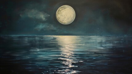 Twilight Tempest: Moon's Embrace Alights the Ocean's Surface - obrazy, fototapety, plakaty