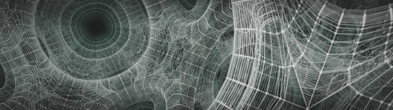 A white grid fractal in a dark space. Wide format.