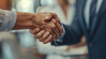 Two people shaking hands in a business setting, AI