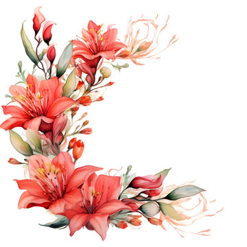 flower watercolor banner, Kangaroo Paw, isolated on white background, Rustic romantic style, Floral design frame, Can be used for cards, wedding invitations