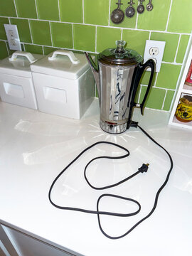 Electrical Cord of Coffee Routine with vintage coffee  percolator 