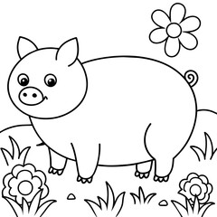 pig in  grass- vector illustration