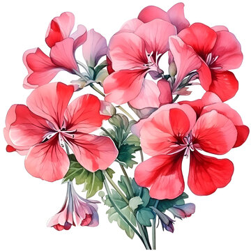 watercolor geraniums vibrant pink flowers clip art preview