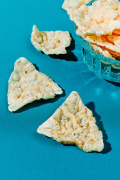 baked lentil-based tortilla chips on a table