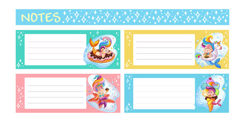Obraz premium Sticker design with cute mermaids vector illustration